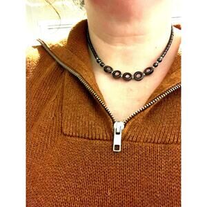 Hematite Pink Cat’s Eye Beaded Necklace 19” Swivel Beads Pre Owned Metal Glass